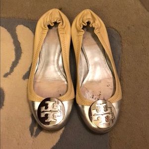 Tory Burch Silver & Beige Flats